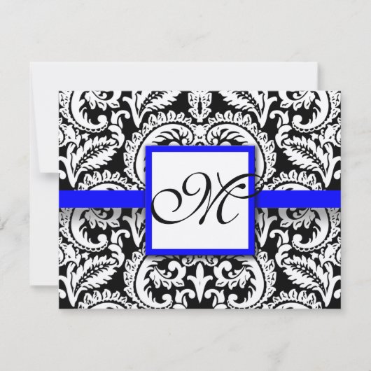 Black Flower Damask met Royal Blue Trim RSVP-kaart RSVP Kaartje (Voorkant)