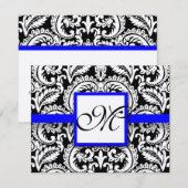 Black Flower Damask met Royal Blue Trim RSVP-kaart RSVP Kaartje (Voorkant / Achterkant)