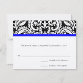Black Flower Damask met Royal Blue Trim RSVP-kaart RSVP Kaartje (Achterkant)