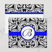 Black Flower Damask met Royal Blue Trim RSVP-kaart RSVP Kaartje (Voorkant / Achterkant)