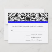 Black Flower Damask met Royal Blue Trim RSVP-kaart RSVP Kaartje (Achterkant)