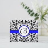 Black Flower Damask met Royal Blue Trim RSVP-kaart RSVP Kaartje (Staand voorkant)