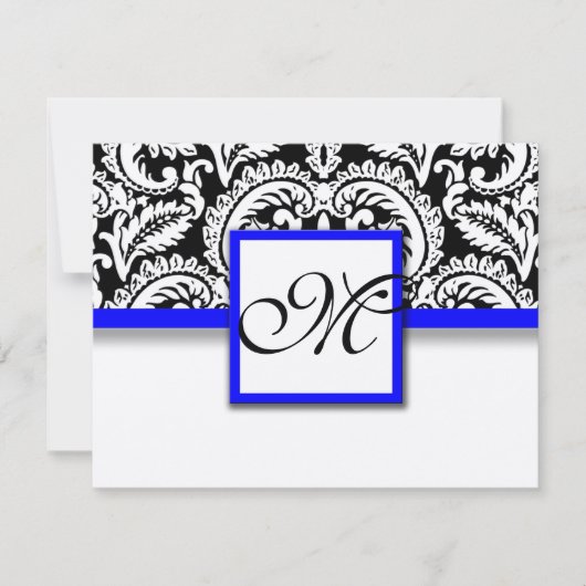 Black Flower Damask met Royal Blue Trim RSVP-kaart RSVP Kaartje (Voorkant)