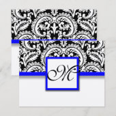 Black Flower Damask met Royal Blue Trim RSVP-kaart RSVP Kaartje (Voorkant / Achterkant)
