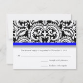 Black Flower Damask met Royal Blue Trim RSVP-kaart RSVP Kaartje (Achterkant)