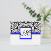 Black Flower Damask met Royal Blue Trim RSVP-kaart RSVP Kaartje (Staand voorkant)