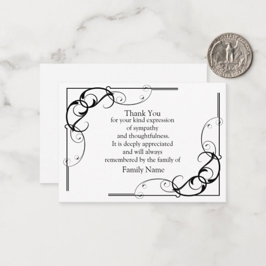 Black Flower Divider na begrafenis bedankkaarten Notitiekaartje (Voorkant / Achterkant in situ)