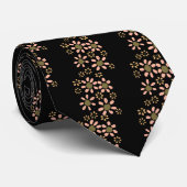 Black Flower Floral Pattern Stropdas (Opgerold)