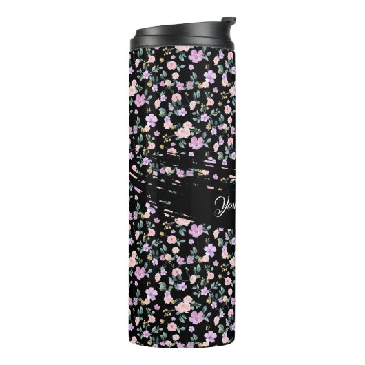 Black Flower Lady floral pattern Thermosbeker (Gedraaid links)