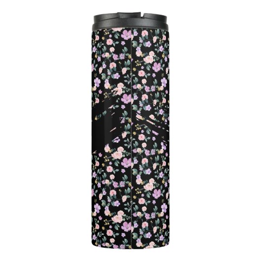 Black Flower Lady floral pattern Thermosbeker (Achterkant)