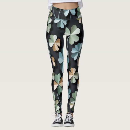 "Black Flower Leggings-Christelijk AI-ontwerp Leggings (Voorkant)