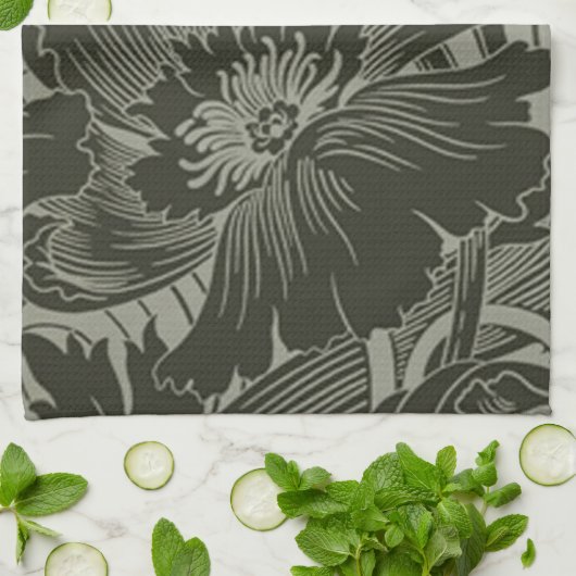Black Flower Line Art Kitchen Towel Theedoek (Gevouwen)