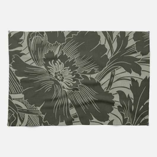 Black Flower Line Art Kitchen Towel Theedoek (Horizontaal)