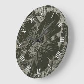 Black Flower Line Art Round Roman Nummerklok Grote Klok (Hoek)