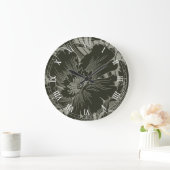 Black Flower Line Art Round Roman Nummerklok Grote Klok (Huis)
