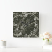 Black Flower Line Art Square Roman Numals klok (Huis)