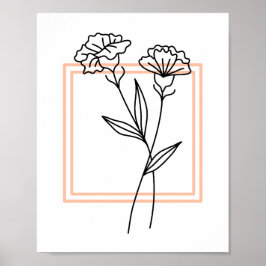 Black Flower Outline met Peach Lijst Art Poster