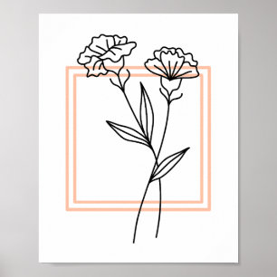Black Flower Outline met Peach Lijst Art Poster