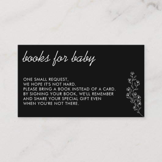 Black Flower Summer Herfst Gift Books Baby Informatiekaartje (Voorkant)