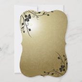 Black Flower Swirls on Gold Damask Wedding Invite Kaart (Achterkant)