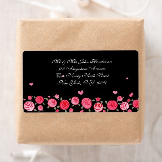 Black Flower Wedding Elegant Address Stickers (Insitu)