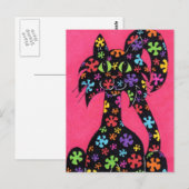 Black Flowered Cat Briefkaart (Voorkant / Achterkant)
