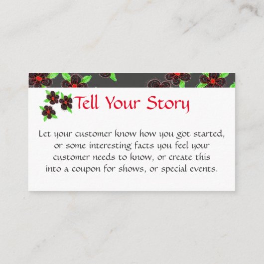 Black Flowered Designer Visitekaartje Kortingskaartje (Achterkant)
