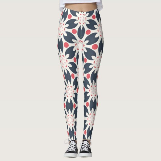 Black Flowers and Pink Spots Pattern Leggings (Voorkant)