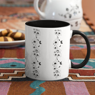 Black Flowers bloemenpatroon koffie mok