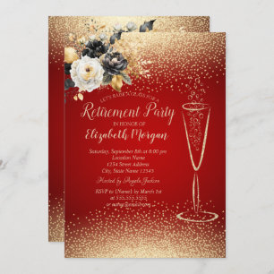 Black Flowers Confetti wijnglas rood pensioen Kaart