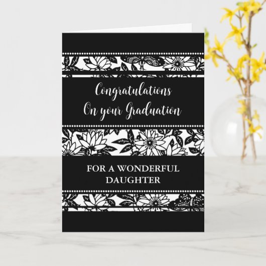 Black Flowers Dochter Gefeliciteerd Afstuderen Kaart (Gele Bloem)