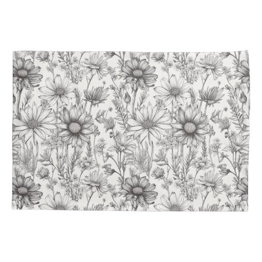 Black flowers drawing kussensloop (Achterkant)