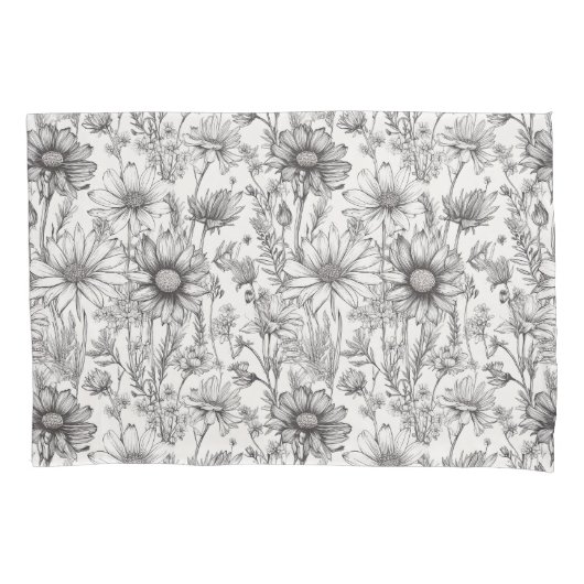 Black flowers drawing kussensloop (Voorkant)