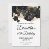 Black Flowers Gold Foil Glam 60th Birthday Kaart (Voorkant)