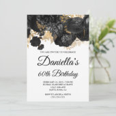 Black Flowers Gold Foil Glam 60th Birthday Kaart (Staand voorkant)