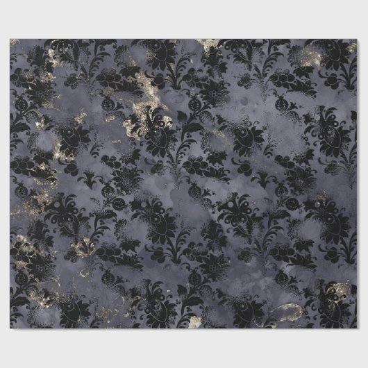 Black Flowers Graphite Sepia Grungy Ink Shabby Cadeaupapier (Vlak)