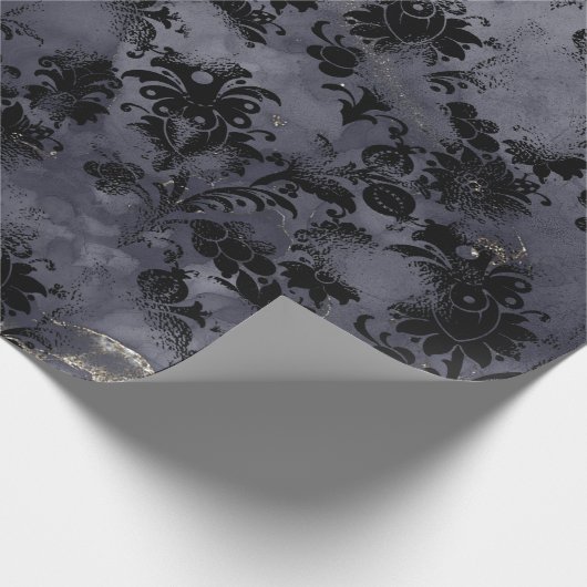 Black Flowers Graphite Sepia Grungy Ink Shabby Cadeaupapier (Hoek)