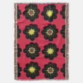 Black Flowers Red Background Scandinavian Flowers Deken (Voorkant Verticaal)