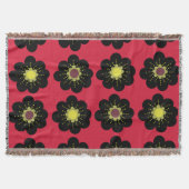 Black Flowers Red Background Scandinavian Flowers Deken (Voorkant)