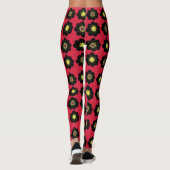 Black Flowers Red Background Scandinavian Flowers Leggings (Achterkant)