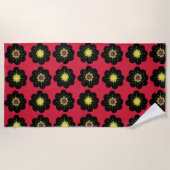 Black Flowers Red Background Scandinavian Flowers Strandlaken (Voorkant)