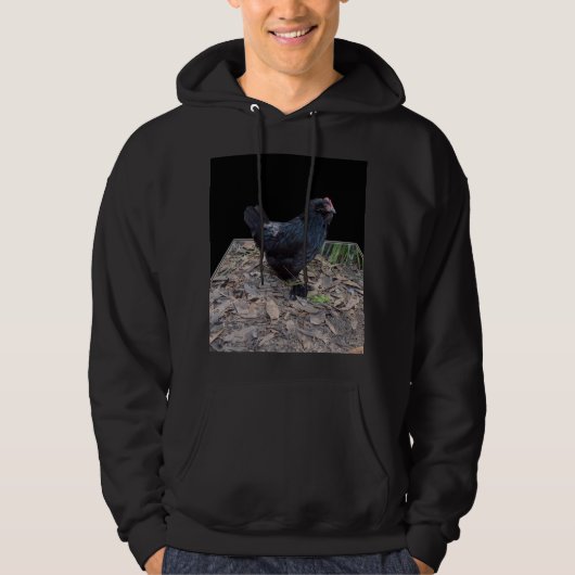 Black Fluffy Rooster Dimensional Art Hoodie (Voorkant)