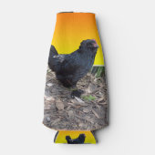 Black Fluffy Rooster Flesjeskoeler (Voorkant)