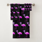 BLACK FLURO FLAMINGO PATROON BATHROOM TOWEL SET BAD HANDDOEK (Insitu)