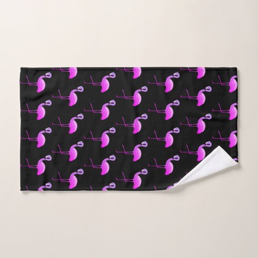 BLACK FLURO FLAMINGO PATROON BATHROOM TOWEL SET BAD HANDDOEK (Handdoek)