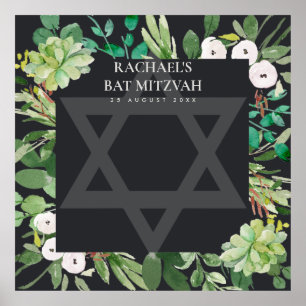 BLACK FOLIAGE LIJST STAR BAR BAT MITZVAH SIGN IN POSTER