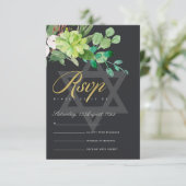 BLACK FOLIAGE WREATH STAR BAR BAT MITZVAH RSVP (Staand voorkant)