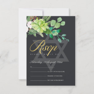 BLACK FOLIAGE WREATH STAR BAR BAT MITZVAH RSVP KAARTJE