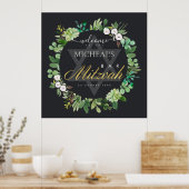 BLACK FOLIAGE WREATH STAR BAR BAT MITZVAH WELCOME POSTER (Keuken)