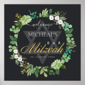 BLACK FOLIAGE WREATH STAR BAR BAT MITZVAH WELCOME POSTER (Voorkant)